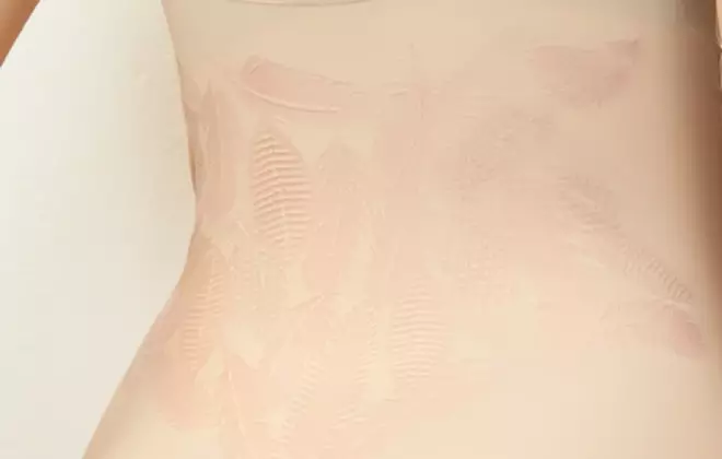 A closeup of shapewear garment powered by revolutionary LYCRA® FitSense™ technology, which adds lightweight, targeted support
